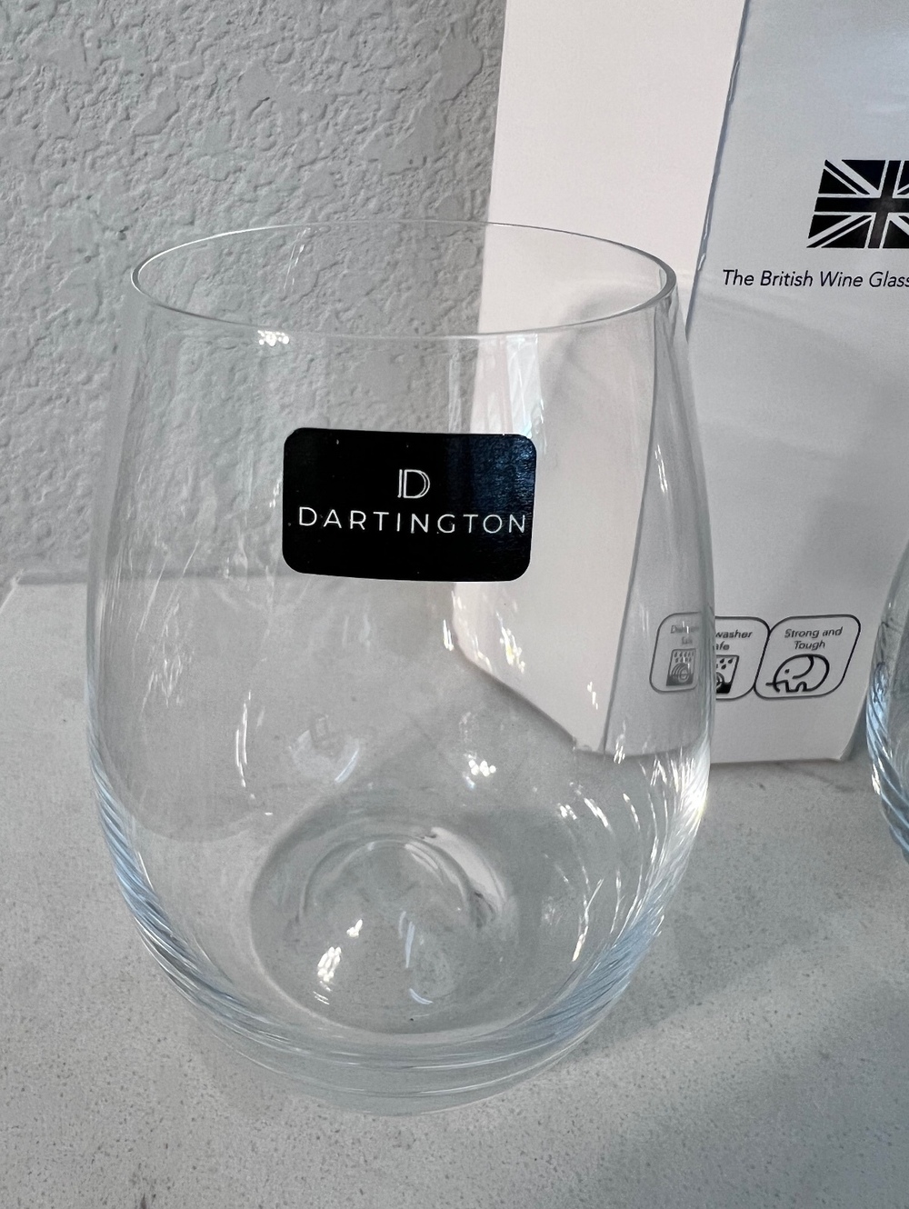 NWT-Dartington Set of 2 Stemless Wine Glasses Dimple Base New in Box